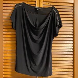 Jessica Black Cowl Neck Short Sleeve Top with Shoulder Trim